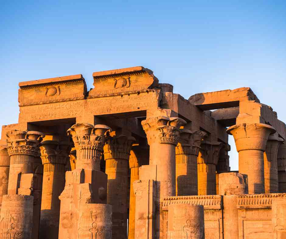 Granite falcon statue standing at Edfu Temple entrance