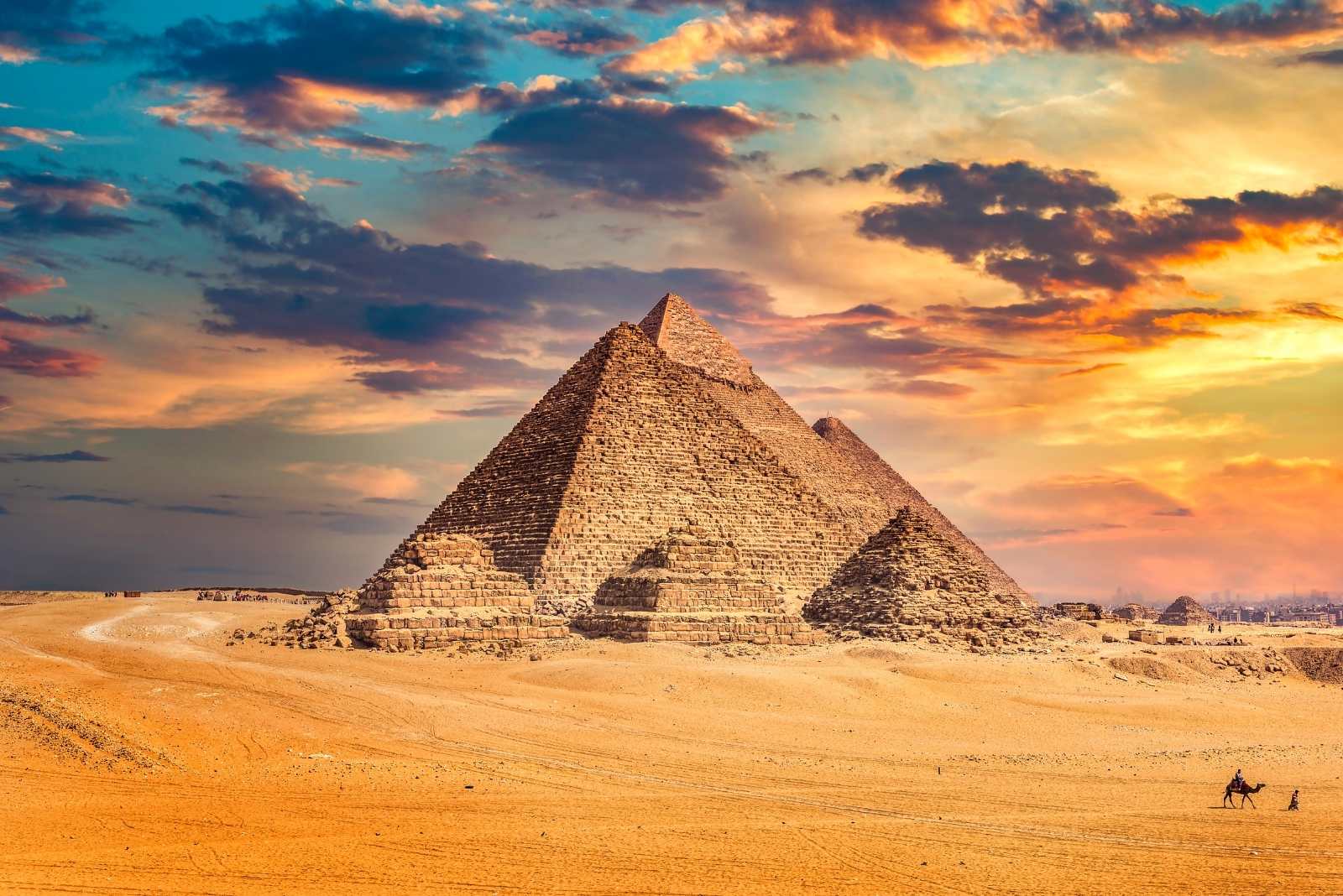 The Giza pyramids at sunset